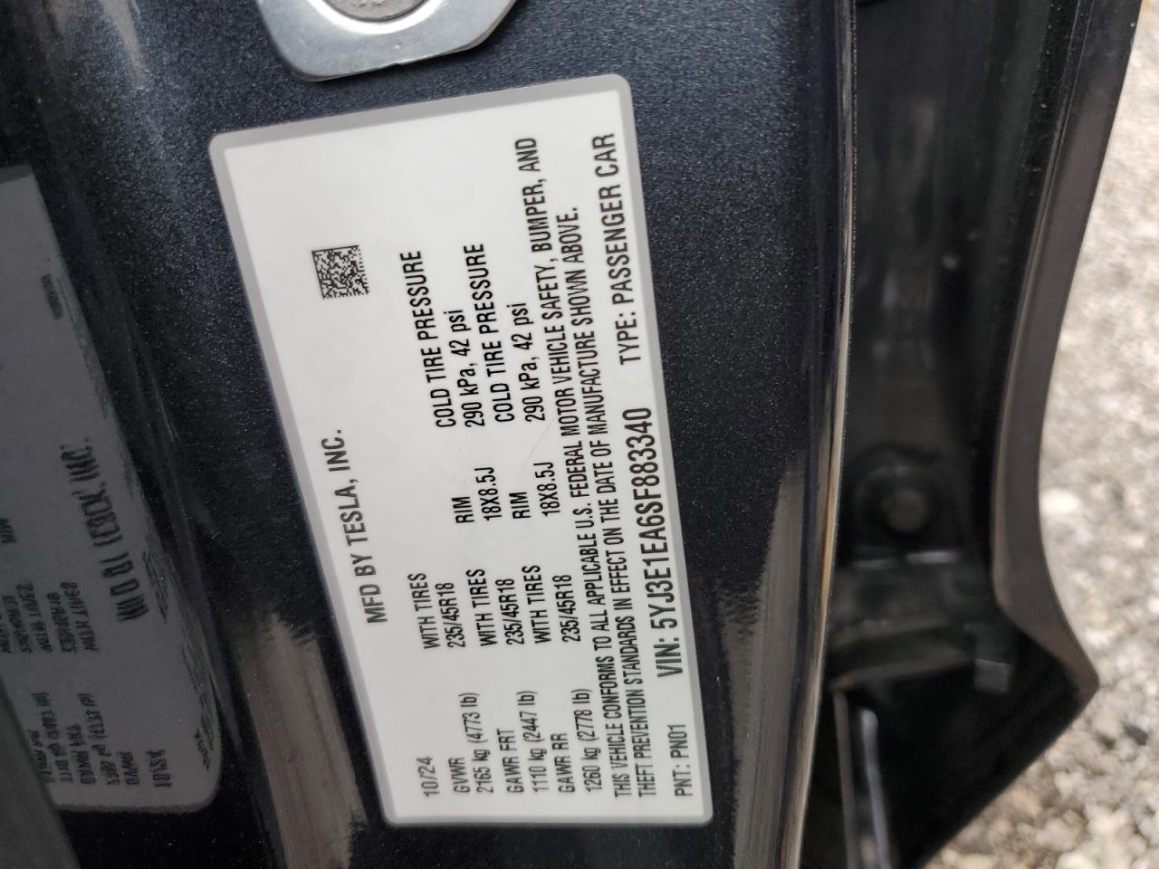 2025 Tesla Model 3 VIN: 5YJ3E1EA6SF883340 Lot: 81285075