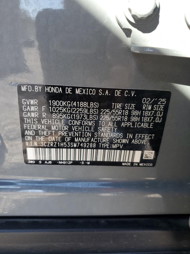 2025 Honda Hr-V Sport VIN: 3CZRZ1H53SM749288 Lot: 84230365