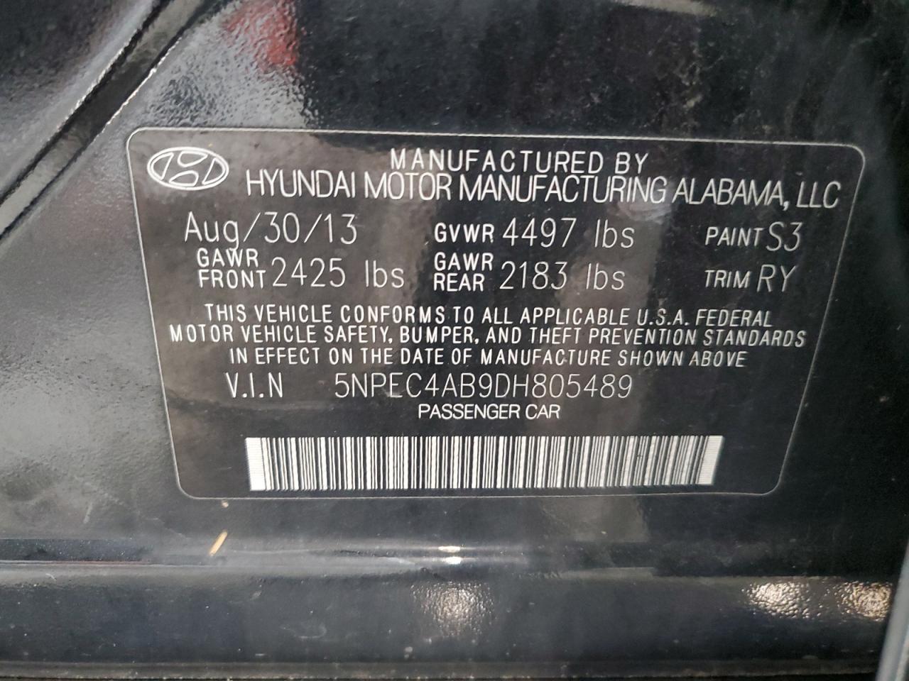 2013 Hyundai Sonata Se VIN: 5NPEC4AB9DH805489 Lot: 71930615