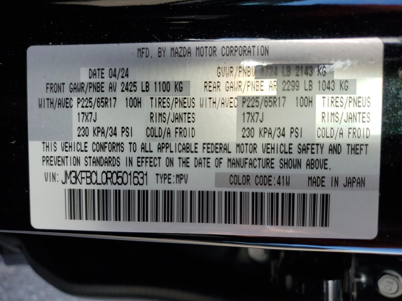 2024 Mazda Cx-5 Preferred VIN: JM3KFBCL0R0501631 Lot: 80128395