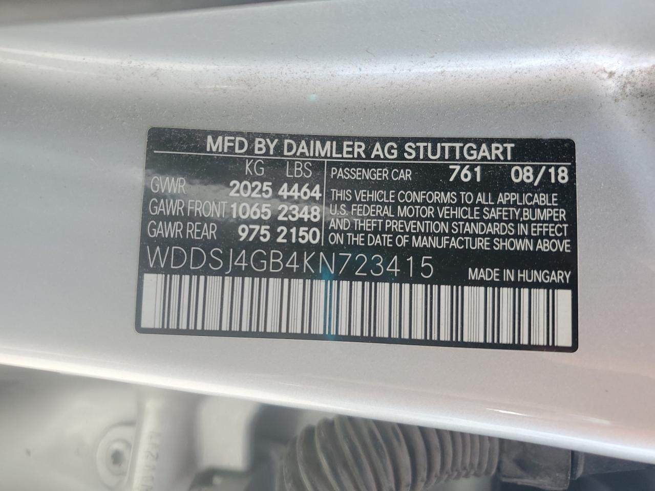 2019 Mercedes-Benz Cla 250 4Matic VIN: WDDSJ4GB4KN723415 Lot: 66838305