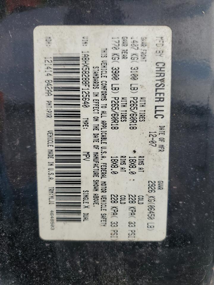 2008 Chrysler Aspen Limited VIN: 1A8HX58288F125640 Lot: 80945005