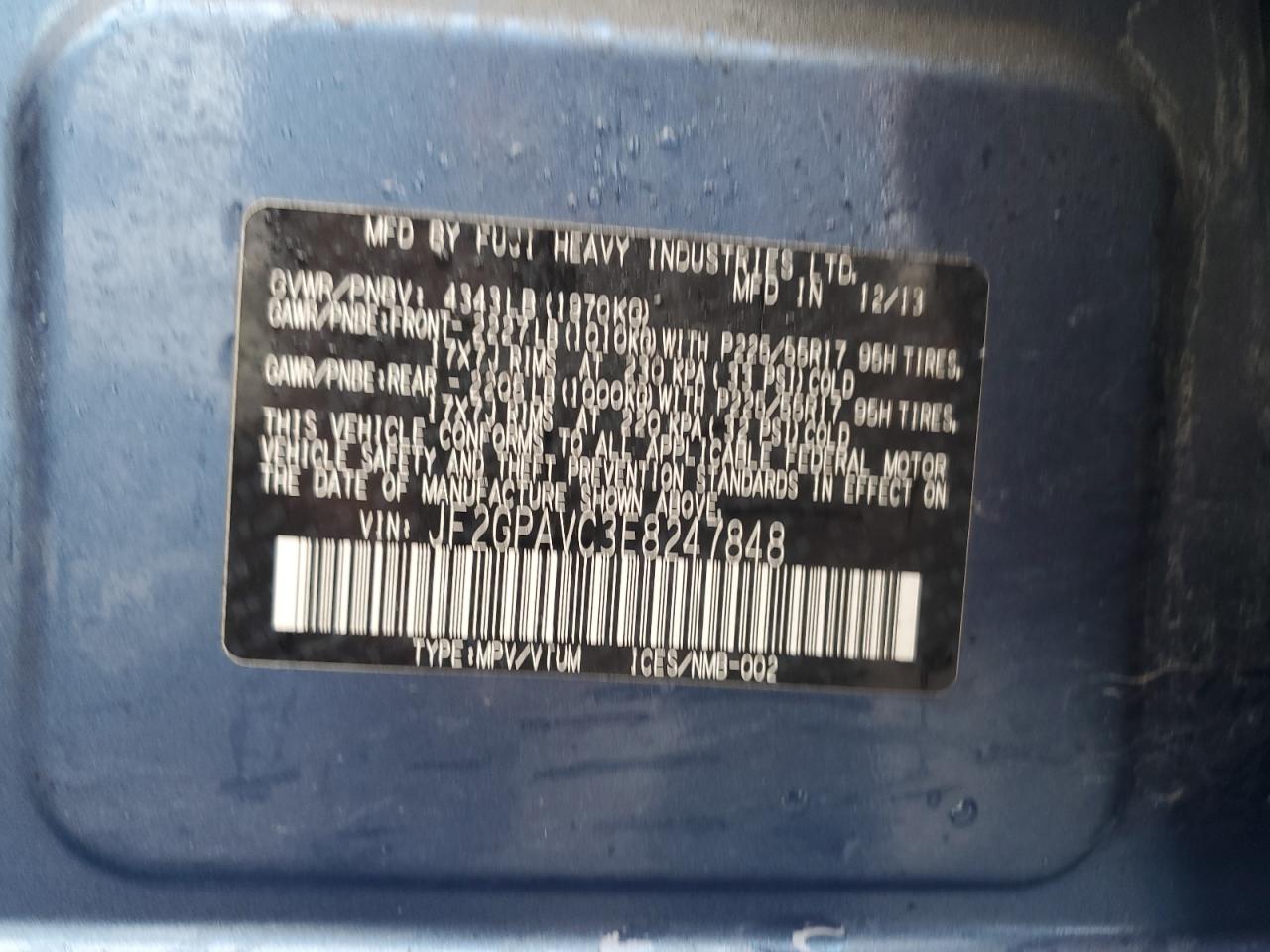 2014 Subaru Xv Crosstrek 2.0 Premium VIN: JF2GPAVC3E8247848 Lot: 81555995