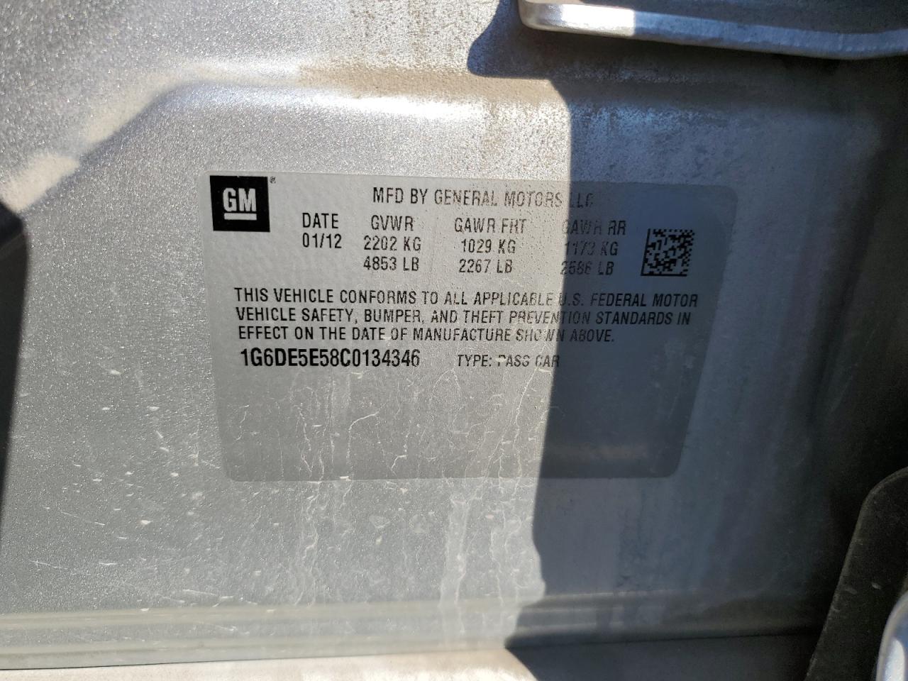 2012 Cadillac Cts Luxury Collection VIN: 1G6DE5E58C0134346 Lot: 80580685