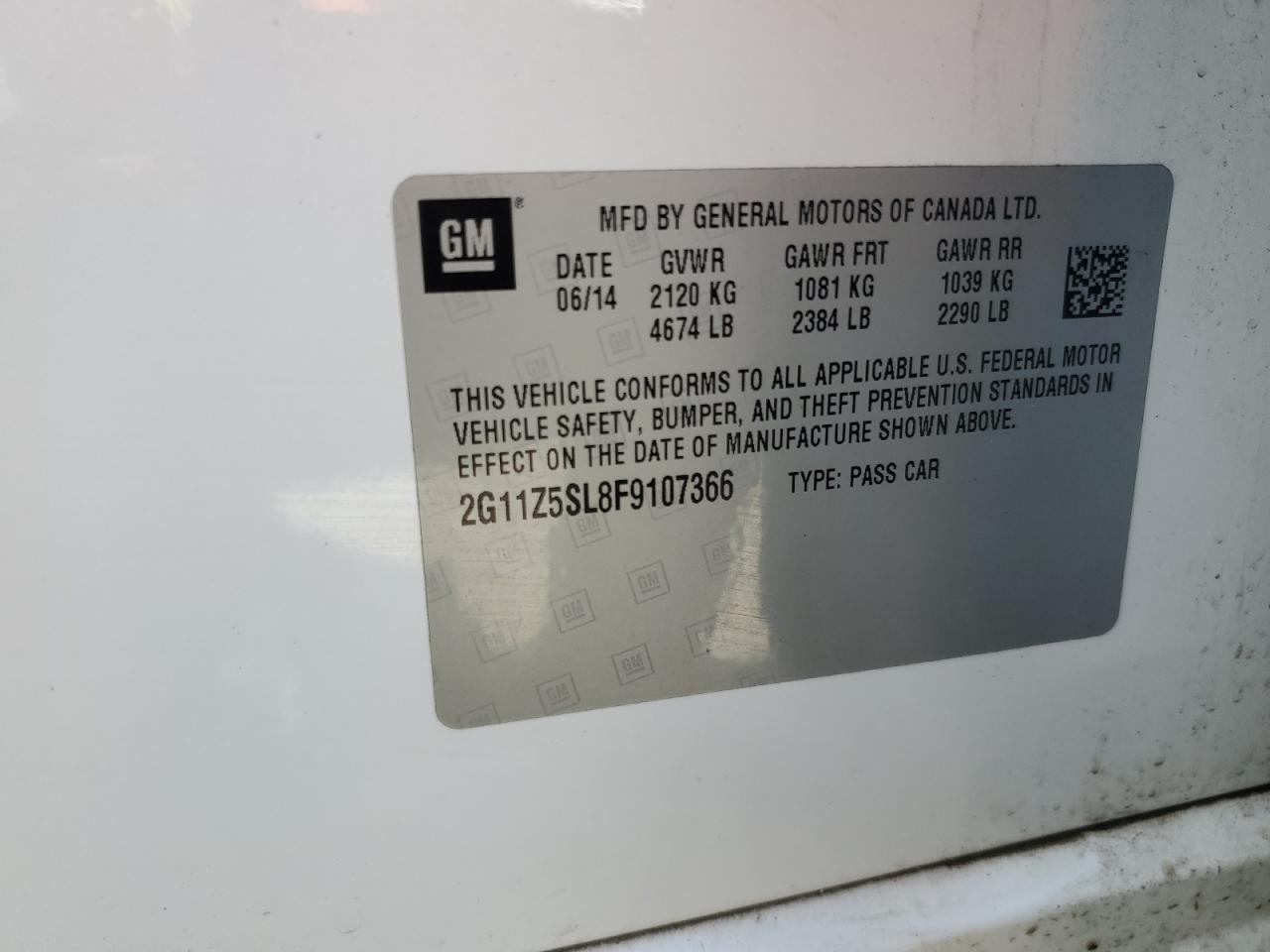 2015 Chevrolet Impala Ls VIN: 2G11Z5SL8F9107366 Lot: 84011835