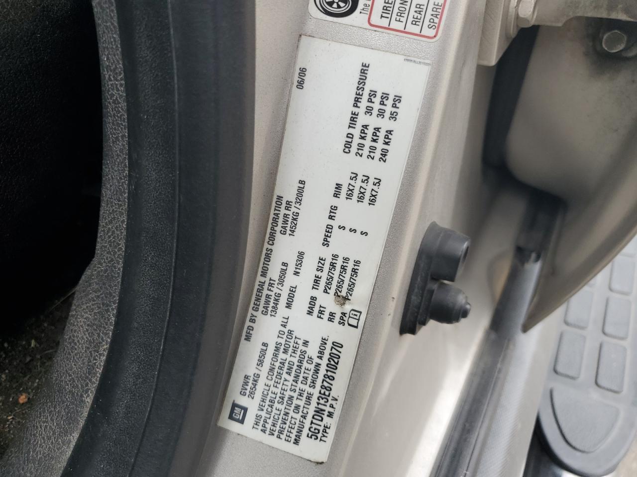 2007 Hummer H3 VIN: 5GTDN13E878102070 Lot: 81040085