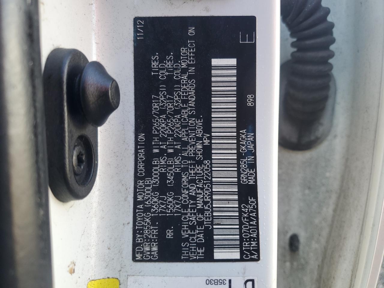 2013 Toyota 4Runner Sr5 VIN: JTEBU5JR9D5122058 Lot: 80036175