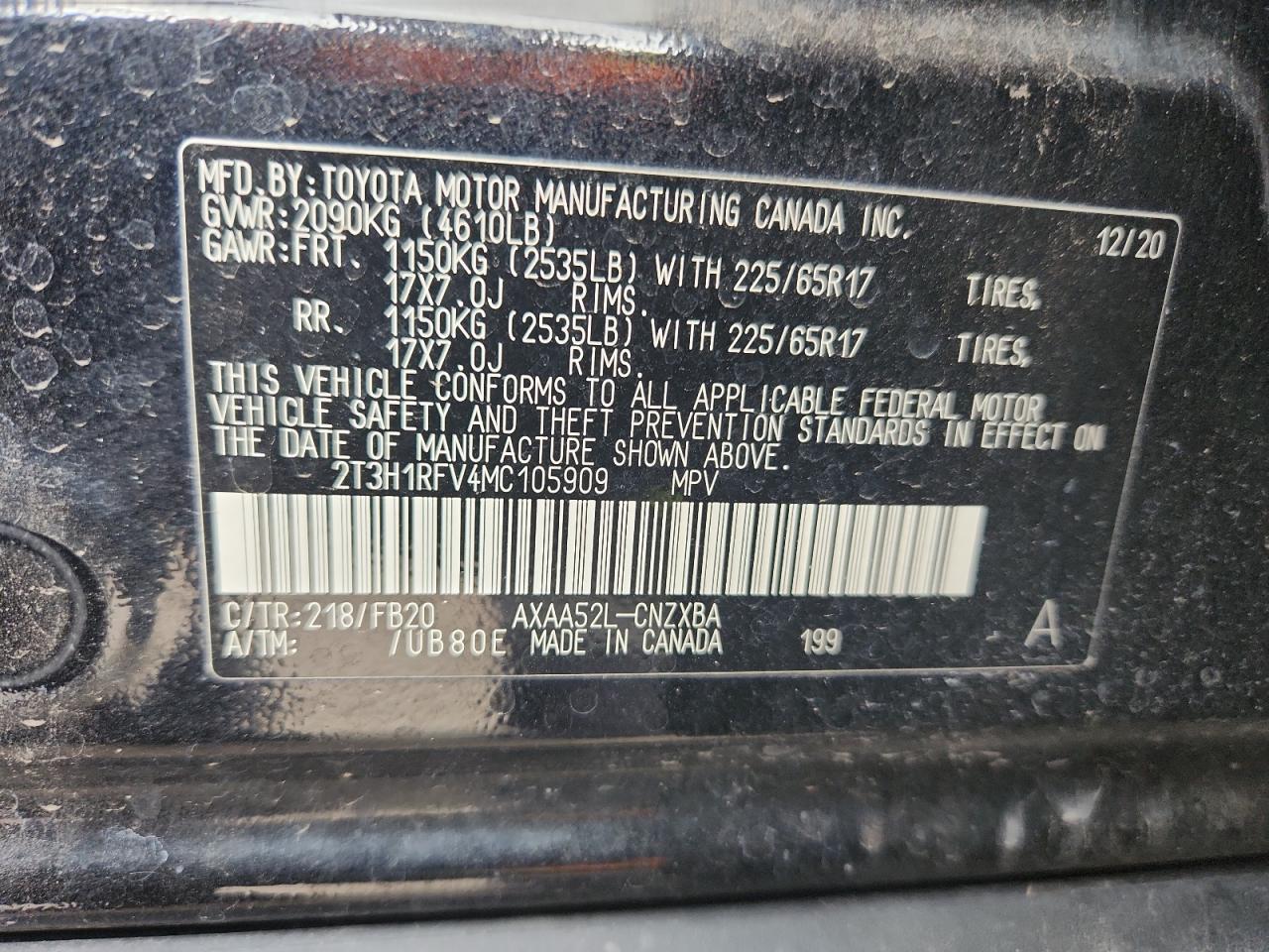 2021 Toyota Rav4 Le VIN: 2T3H1RFV4MC105909 Lot: 81922685