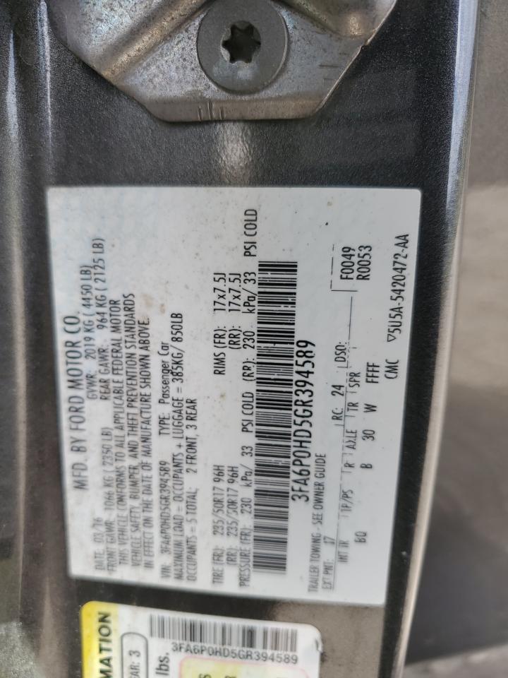 2016 Ford Fusion Se VIN: 3FA6P0HD5GR394589 Lot: 80522945