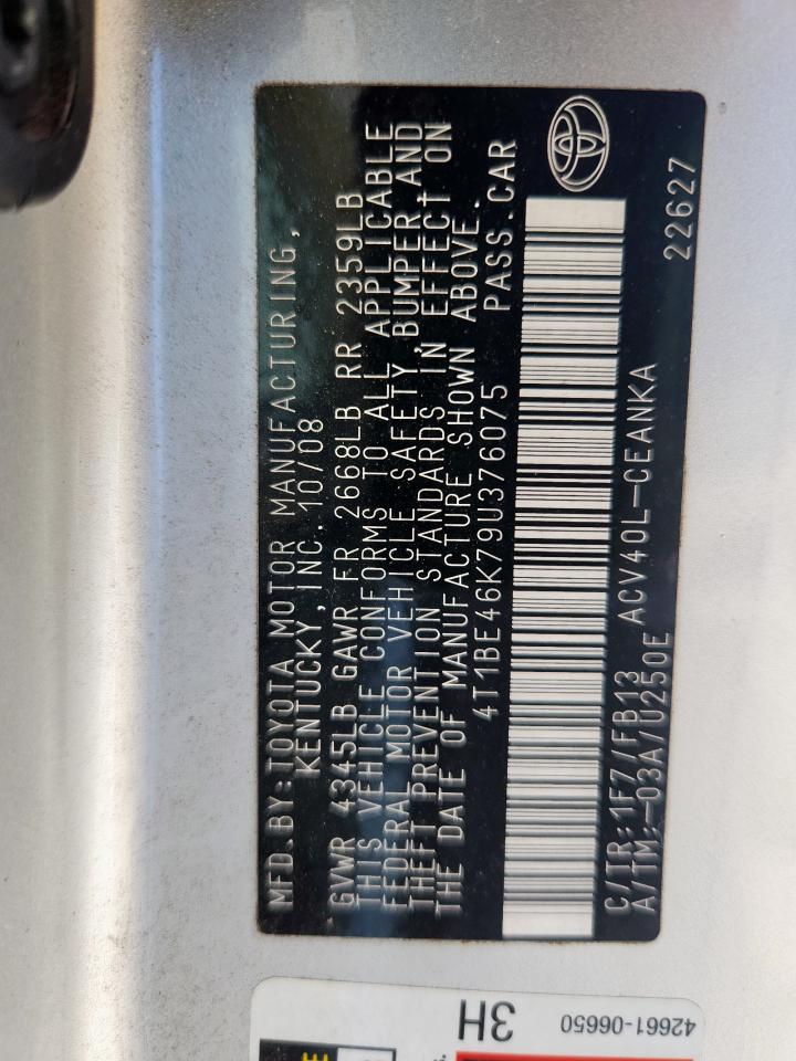 2009 Toyota Camry Base VIN: 4T1BE46K79U376075 Lot: 83921915