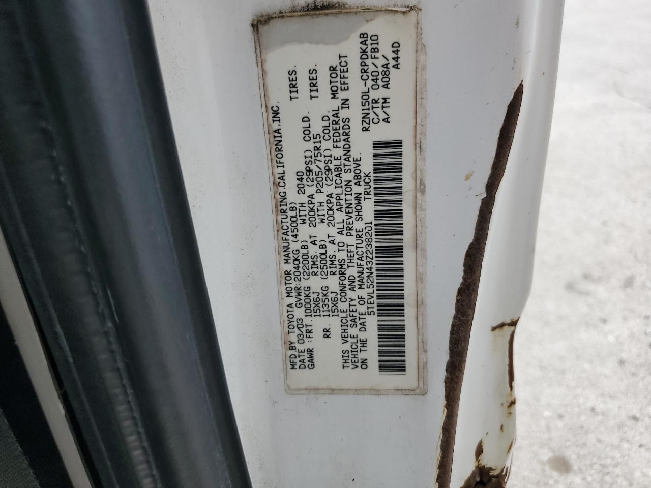 2003 Toyota Tacoma Xtracab VIN: 5TEVL52N43Z238201 Lot: 71545835