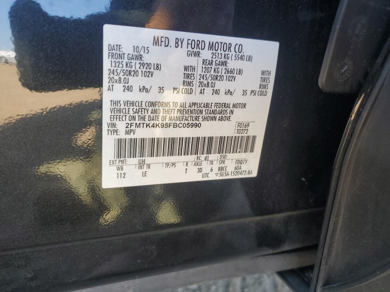 2015 Ford Edge Titanium VIN: 2FMTK4K95FBC05990 Lot: 81801535