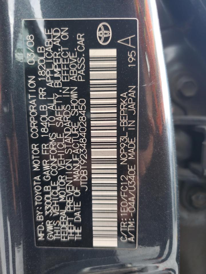 2008 Toyota Yaris VIN: JTDBT923484028450 Lot: 84773565
