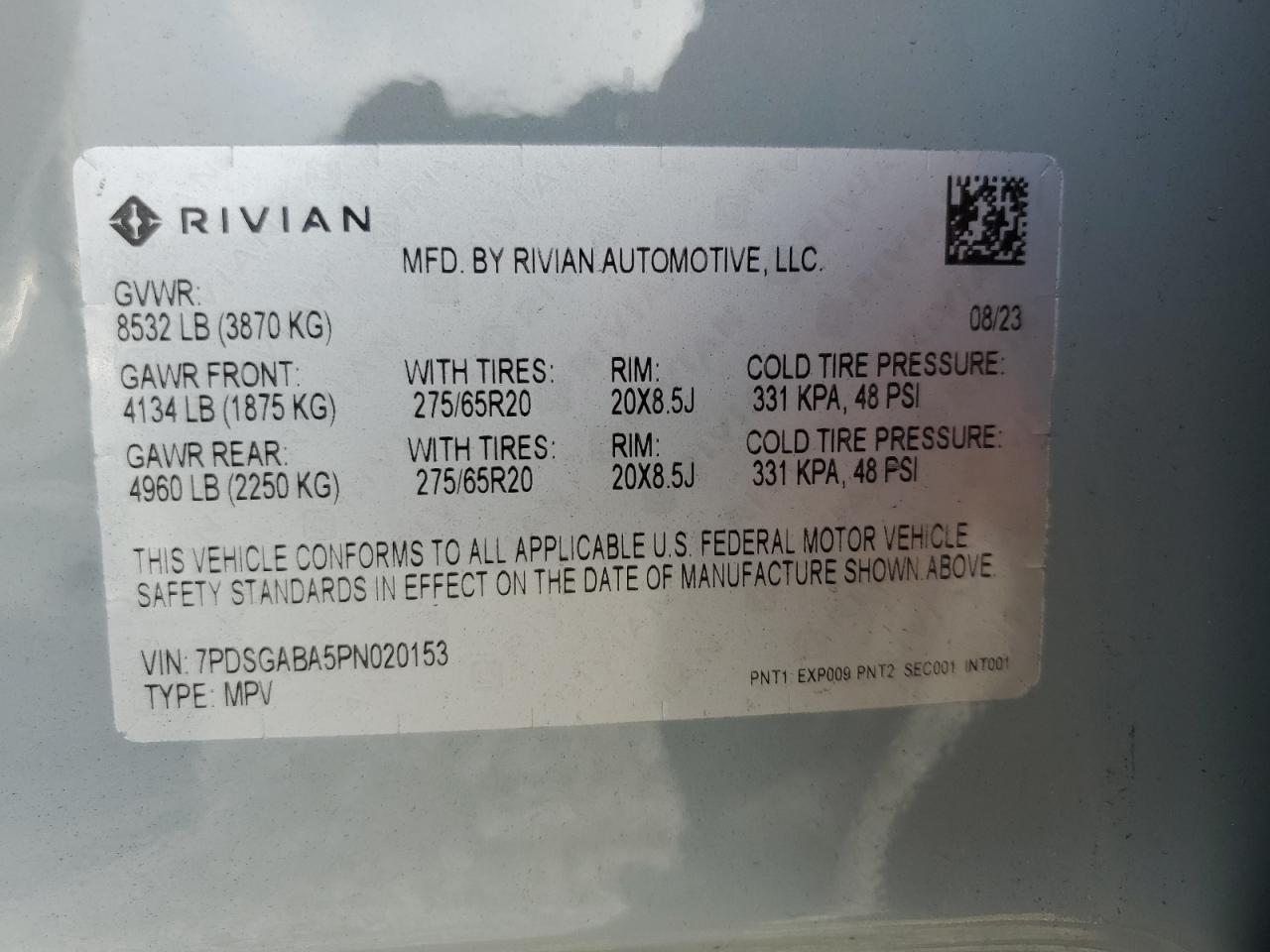 2023 Rivian R1S Adventure VIN: 7PDSGABA5PN020153 Lot: 80737855