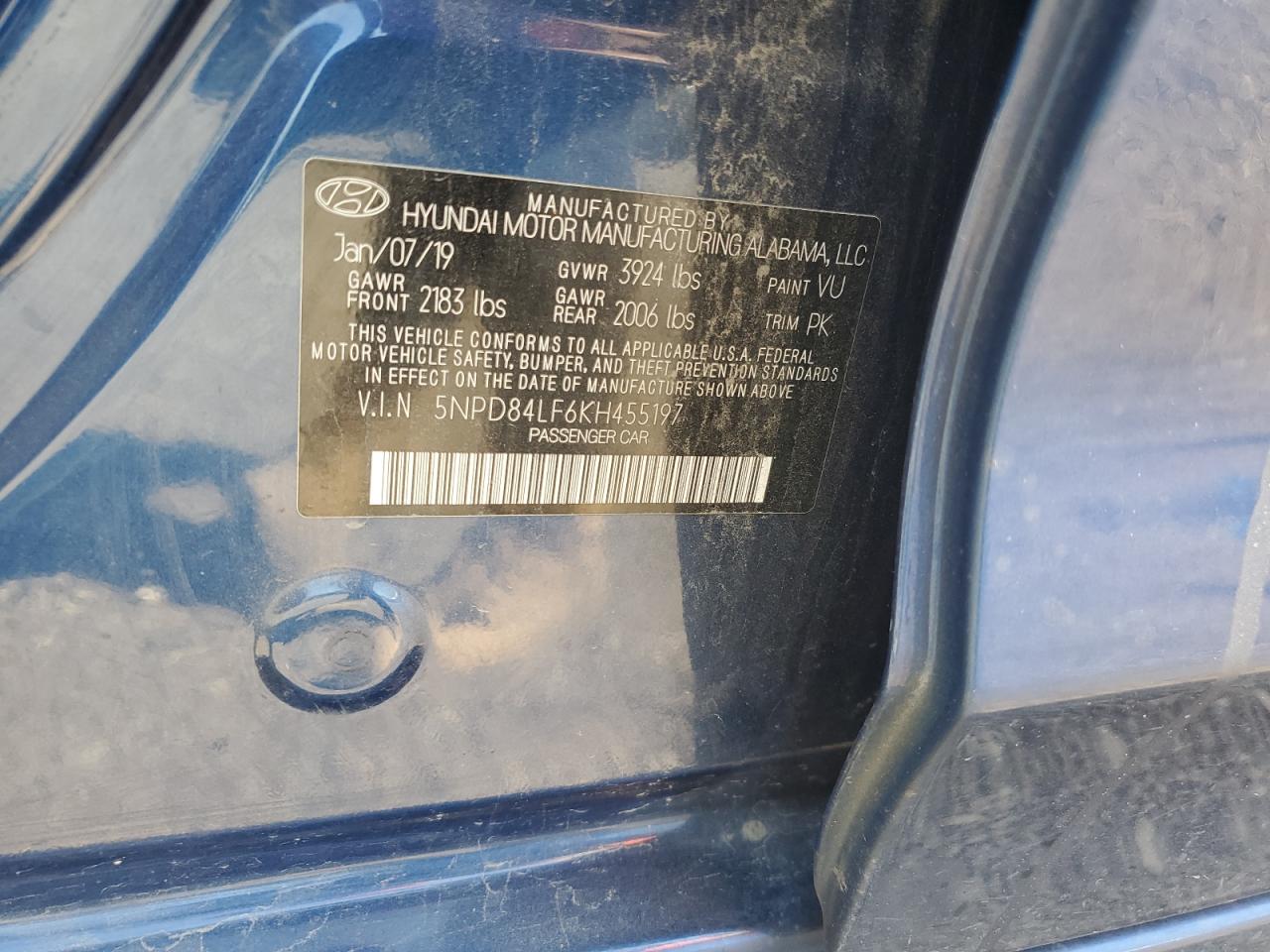 2019 Hyundai Elantra Sel VIN: 5NPD84LF6KH455197 Lot: 80451815