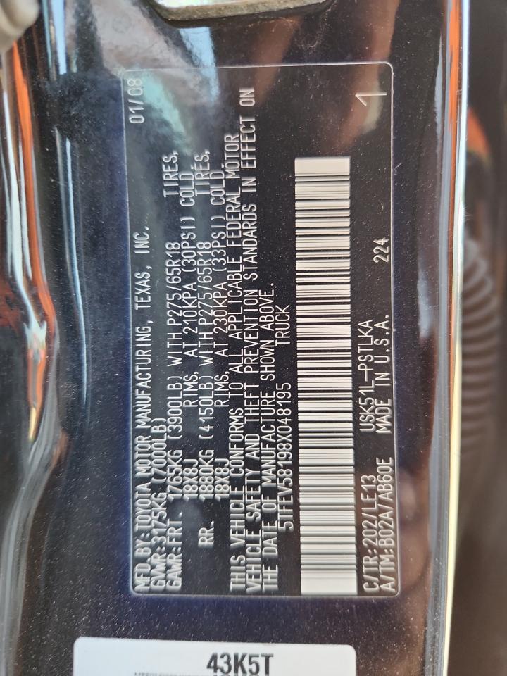 2008 Toyota Tundra Crewmax Limited VIN: 5TFEV58198X048195 Lot: 81159305