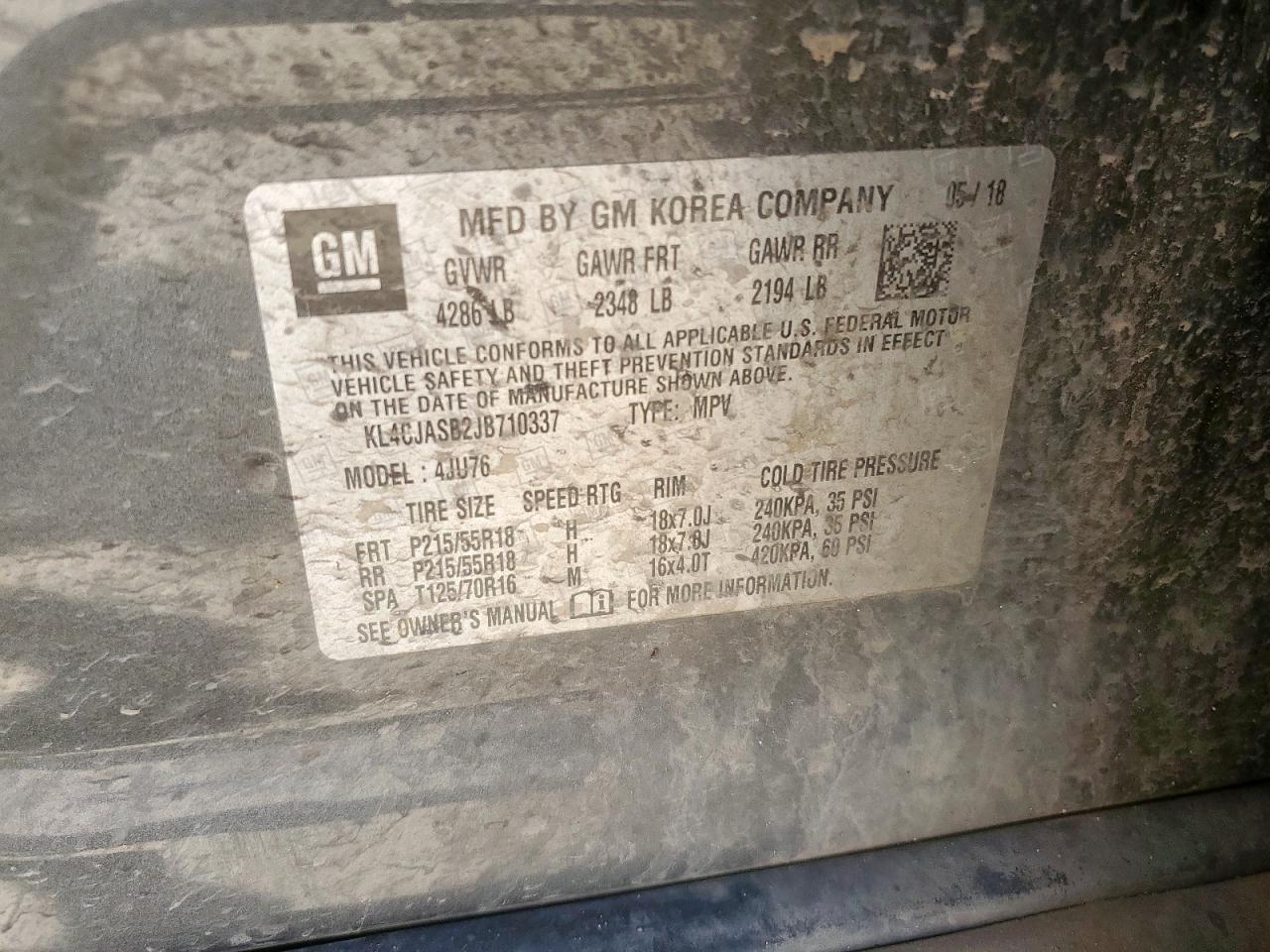 2018 Buick Encore Preferred VIN: KL4CJASB2JB710337 Lot: 71665755