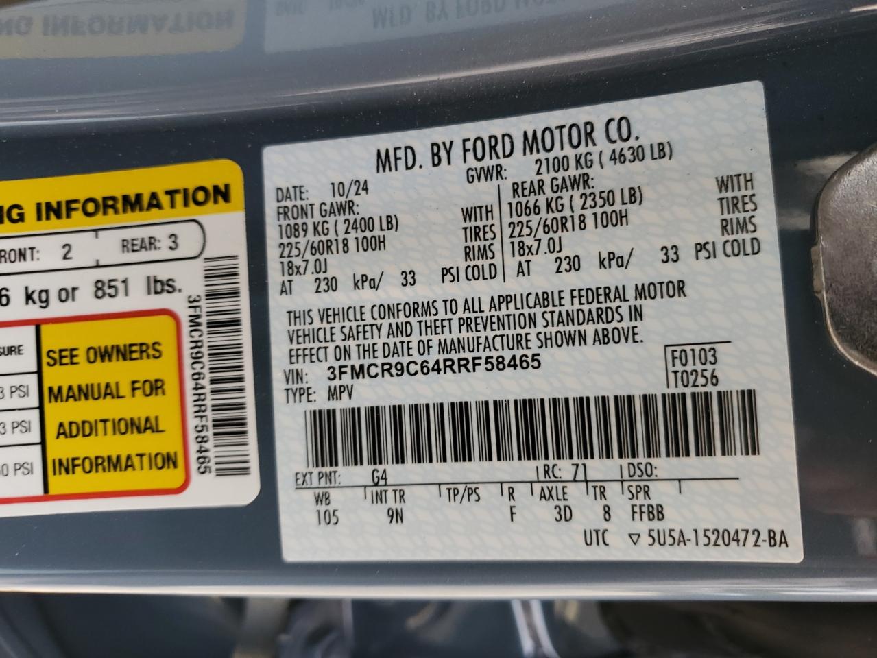 2024 Ford Bronco Sport Outer Banks VIN: 3FMCR9C64RRF58465 Lot: 71284185