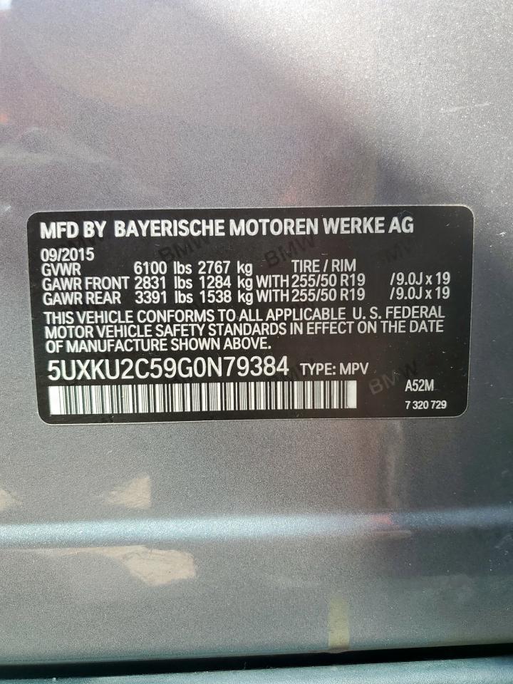 2016 BMW X6 xDrive35I VIN: 5UXKU2C59G0N79384 Lot: 84420465