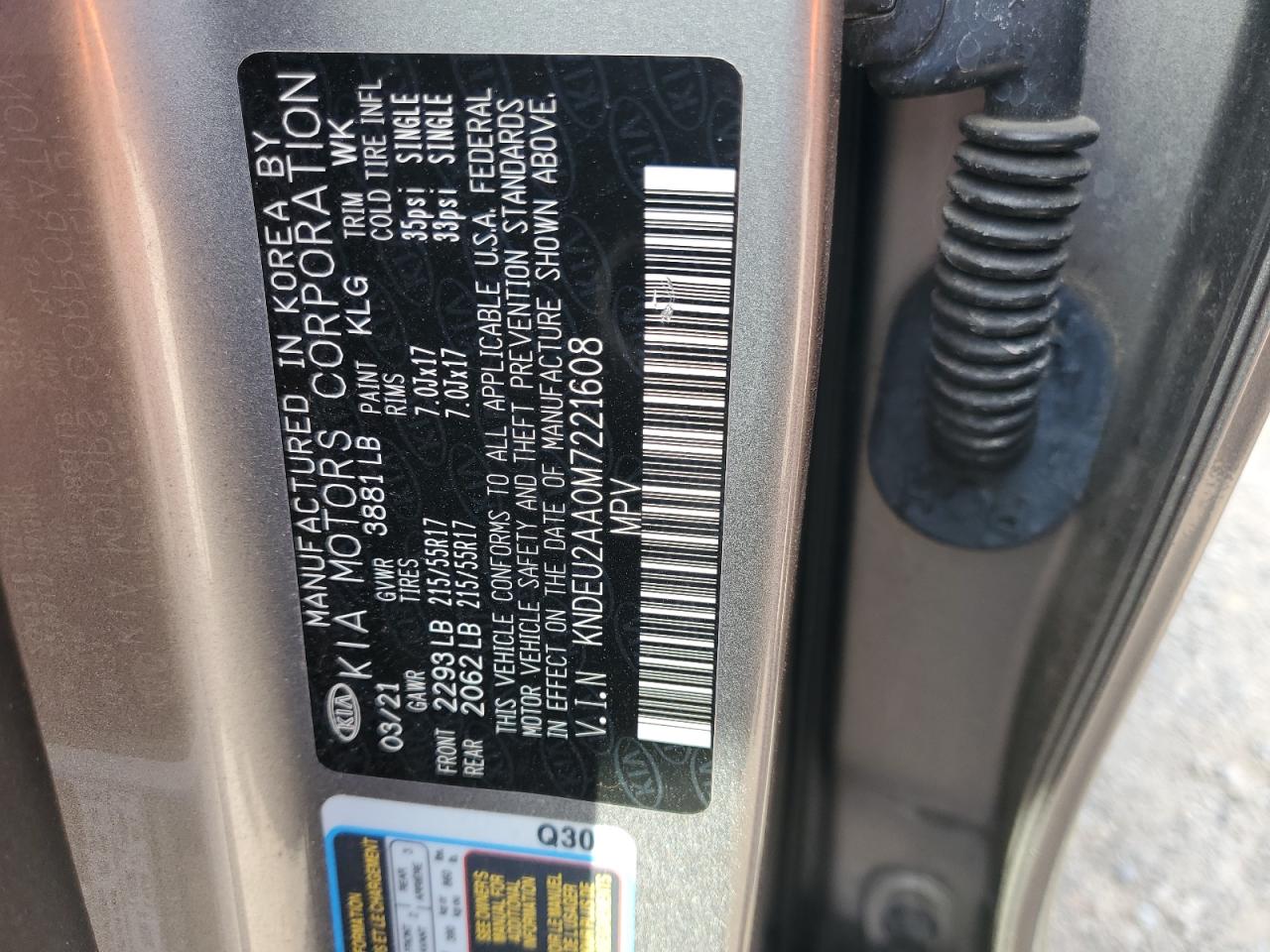 2021 Kia Seltos S VIN: KNDEU2AA0M7221608 Lot: 80578925