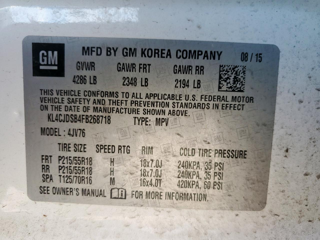 2015 Buick Encore Premium VIN: KL4CJDSB4FB268718 Lot: 71159635