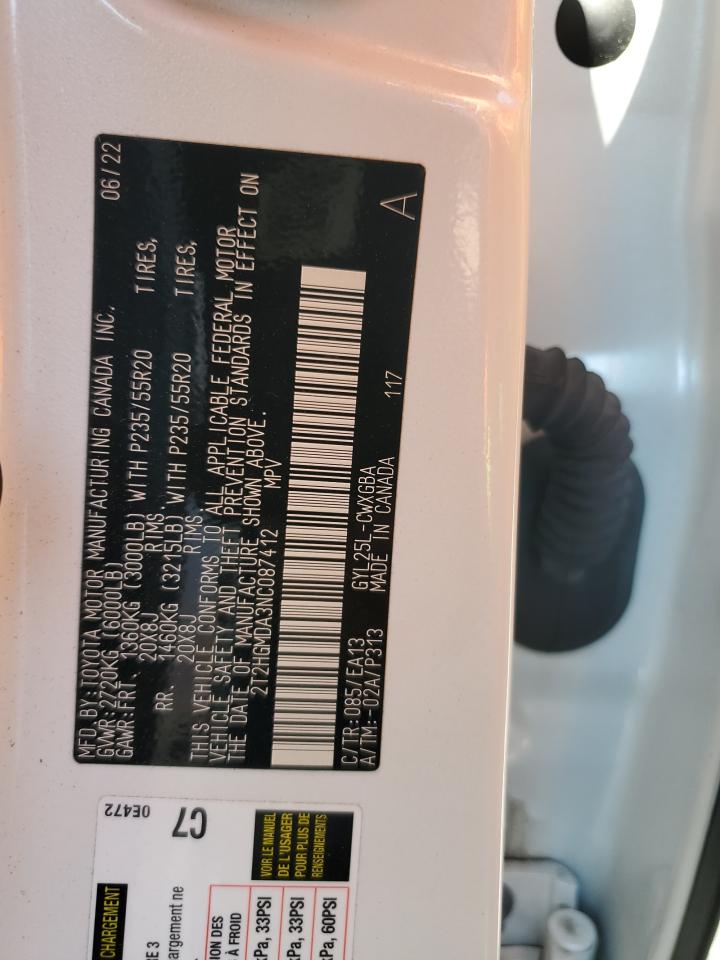 2022 Lexus Rx 450H VIN: 2T2HGMDA3NC087412 Lot: 80332005