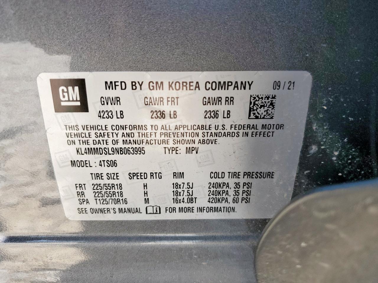 2022 Buick Encore Gx Select VIN: KL4MMDSL9NB063995 Lot: 71852325