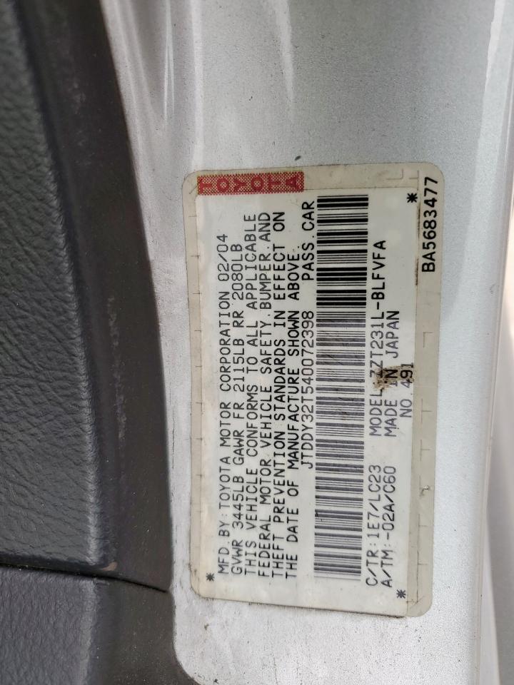 2004 Toyota Celica Gt-S VIN: JTDDY32T540072398 Lot: 83764405