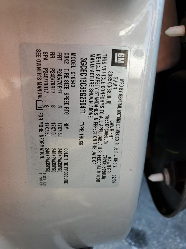 2008 Chevrolet Silverado C1500 VIN: 3GCEC13C88G250411 Lot: 80407615