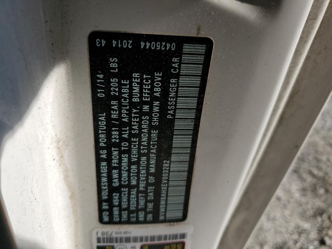 2014 Volkswagen Eos Komfort VIN: WVWBW8AHXEV003282 Lot: 71704125