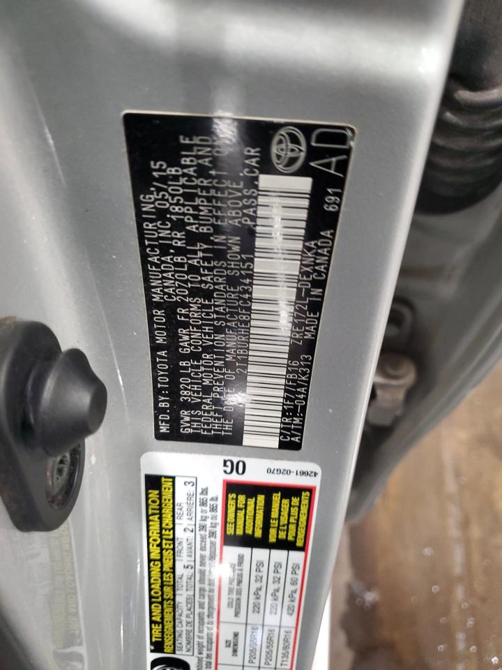 2015 Toyota Corolla L VIN: 2T1BURHE8FC434151 Lot: 84794485