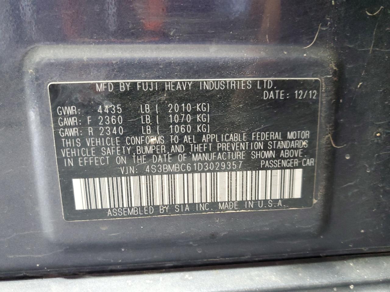 2013 Subaru Legacy 2.5I Premium VIN: 4S3BMBC61D3029357 Lot: 71877585