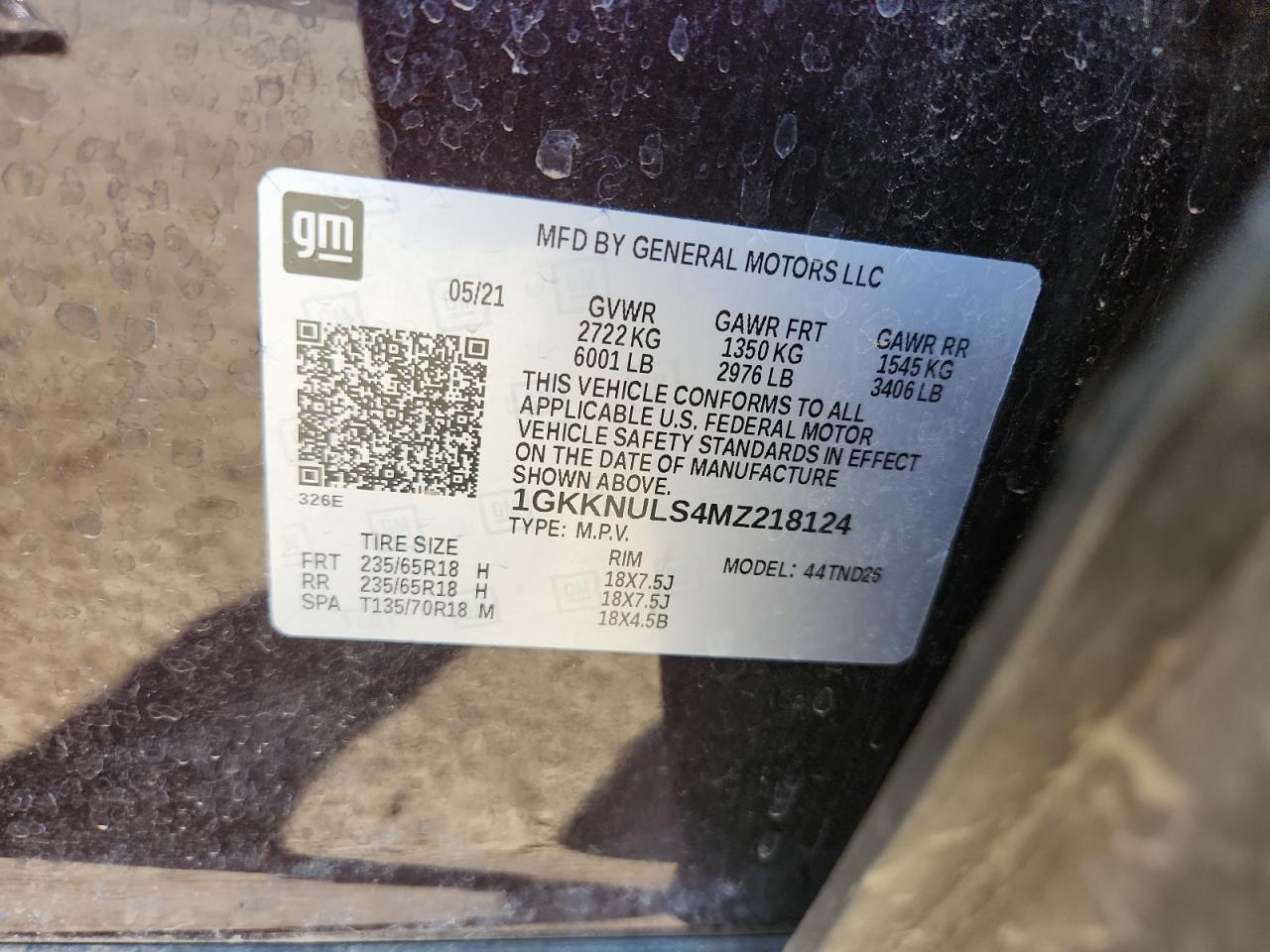 2021 GMC Acadia Slt VIN: 1GKKNULS4MZ218124 Lot: 84231425