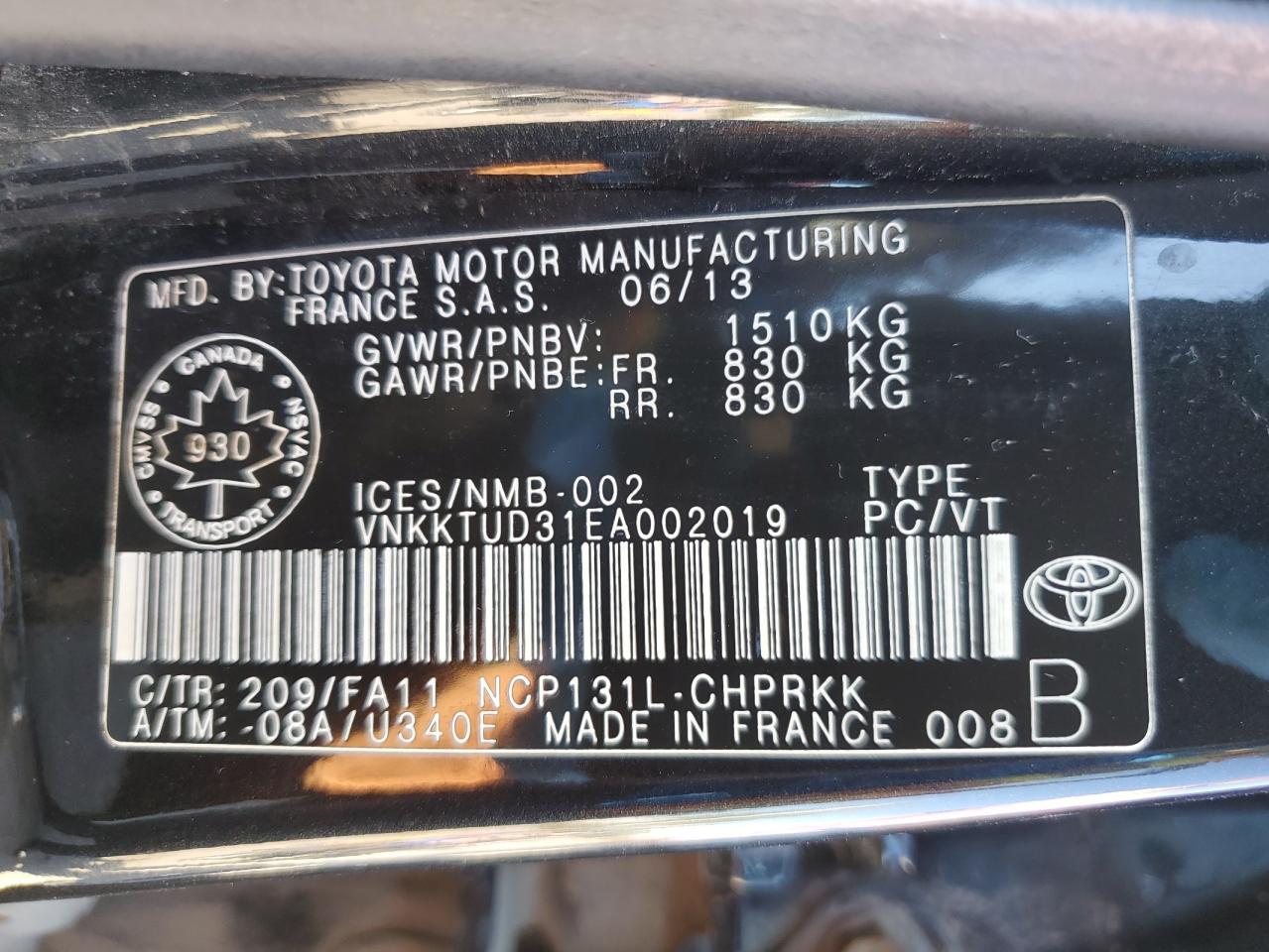 2014 Toyota Yaris VIN: VNKKTUD31EA002019 Lot: 83830095