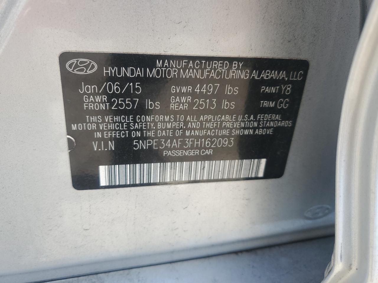 2015 Hyundai Sonata Sport VIN: 5NPE34AF3FH162093 Lot: 84408475