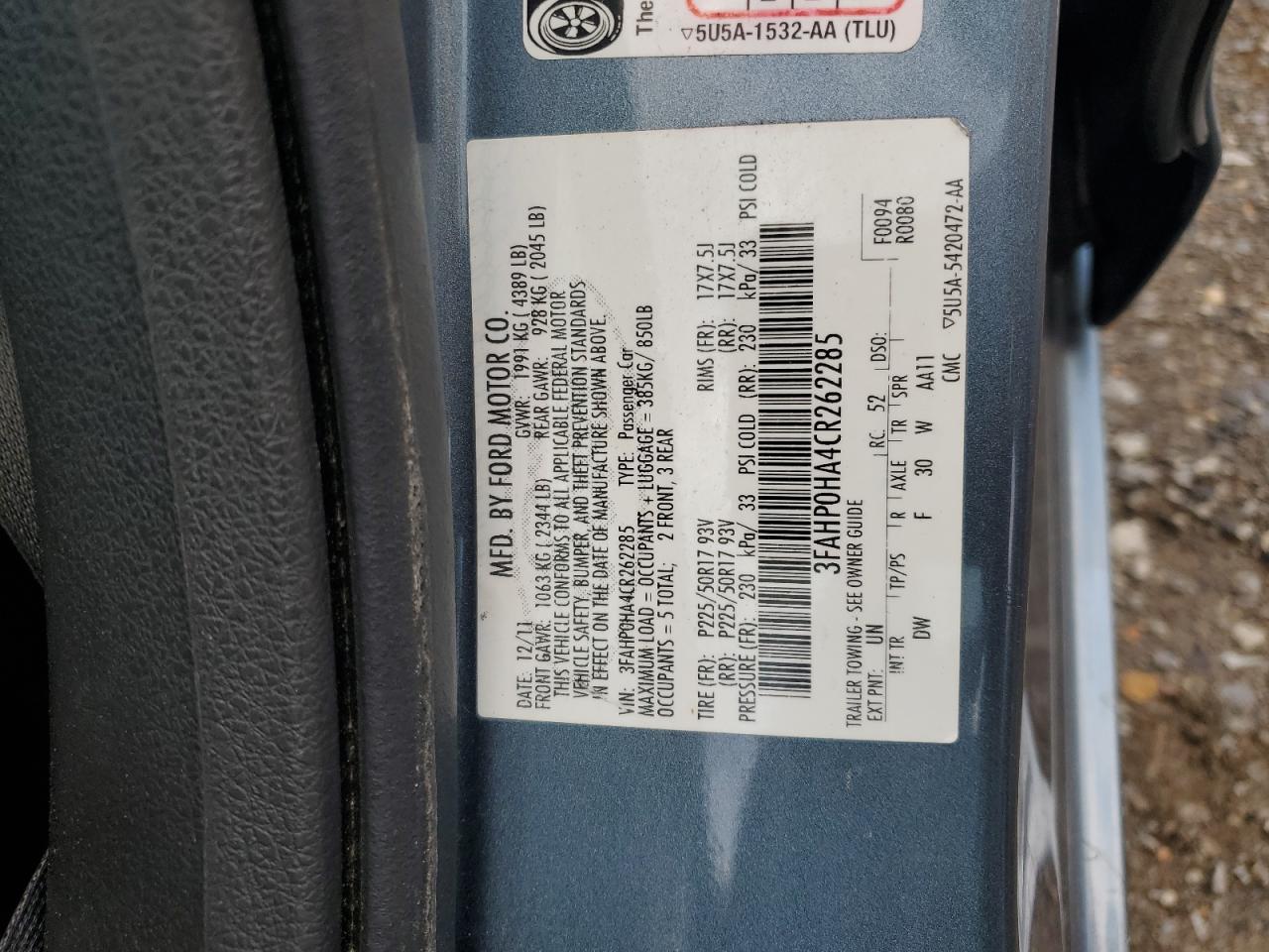 2012 Ford Fusion Se VIN: 3FAHP0HA4CR262285 Lot: 84060165