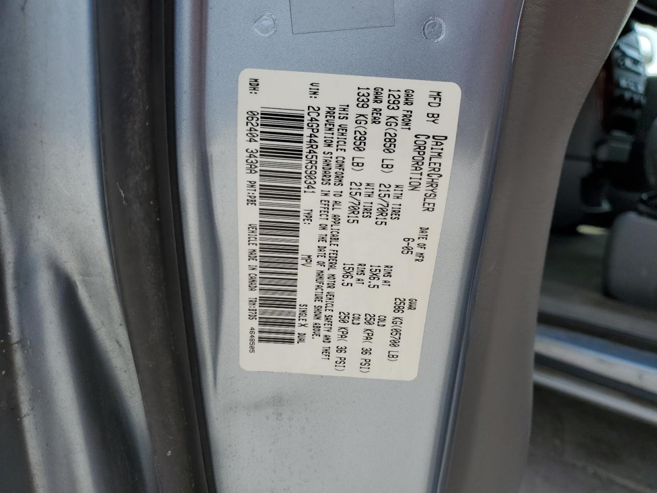 2005 Chrysler Town & Country Lx VIN: 2C4GP44R45R590341 Lot: 80289685