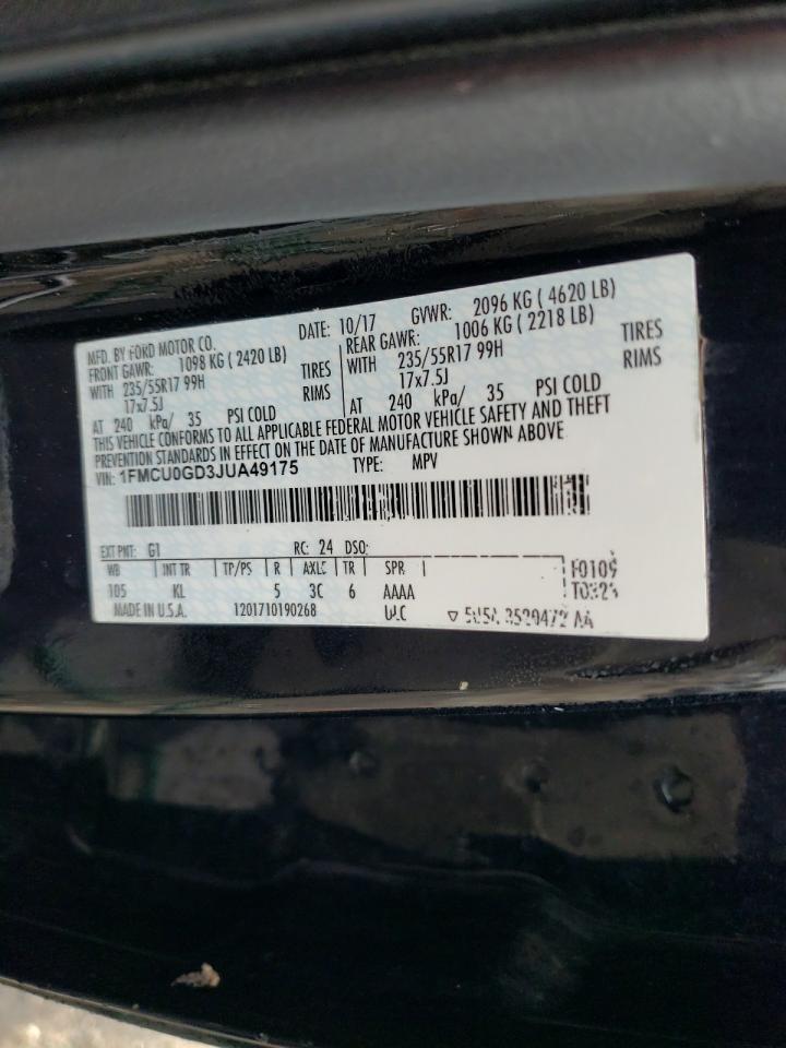 2018 Ford Escape Se VIN: 1FMCU0GD3JUA49175 Lot: 84791615