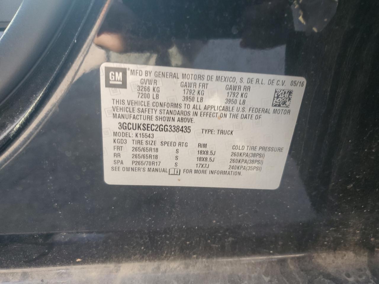 2016 Chevrolet Silverado K1500 Ltz VIN: 3GCUKSEC2GG338435 Lot: 81050285