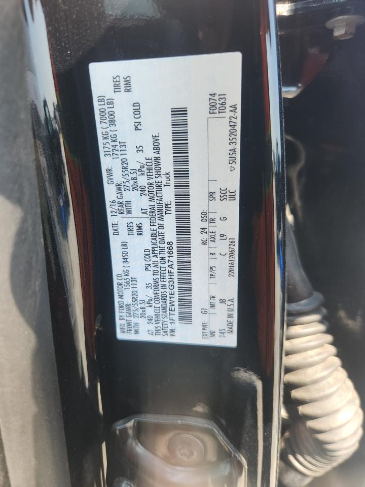 2017 Ford F150 Supercrew VIN: 1FTEW1EG3HFA71668 Lot: 80999975