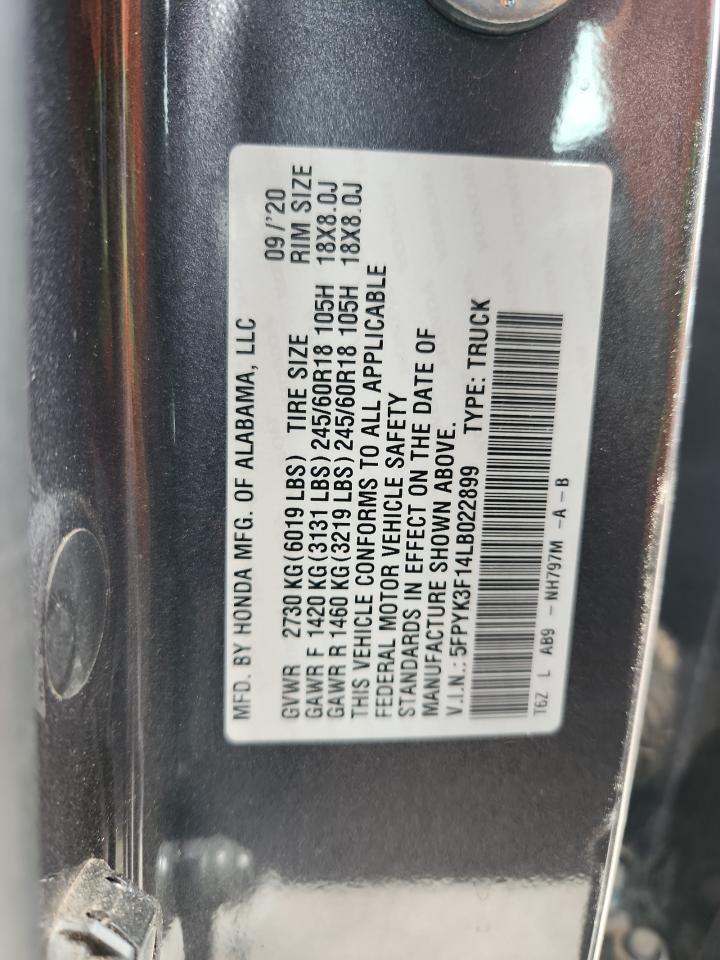 2020 Honda Ridgeline Sport VIN: 5FPYK3F14LB022899 Lot: 81434545