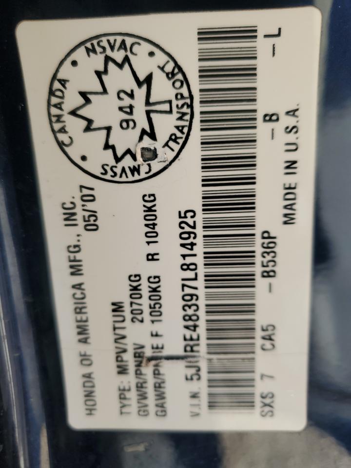 2007 Honda Cr-V Lx VIN: 5J6RE48397L814925 Lot: 83835225