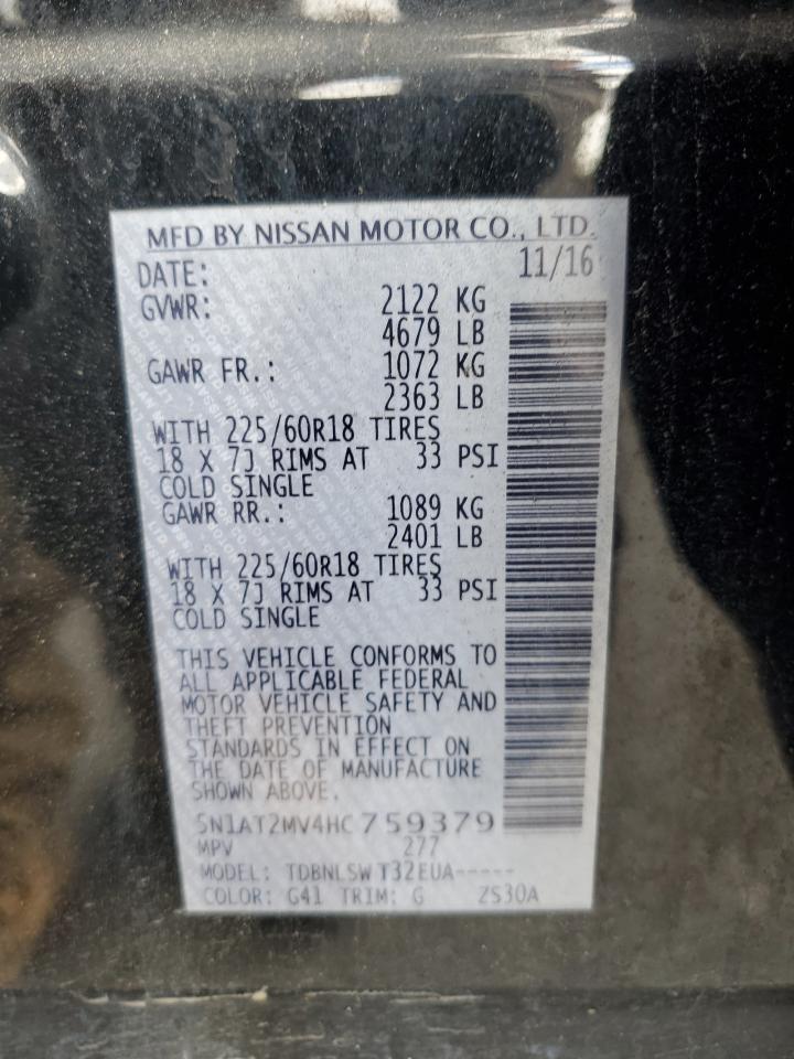 2017 Nissan Rogue Sv VIN: 5N1AT2MV4HC759379 Lot: 81365015