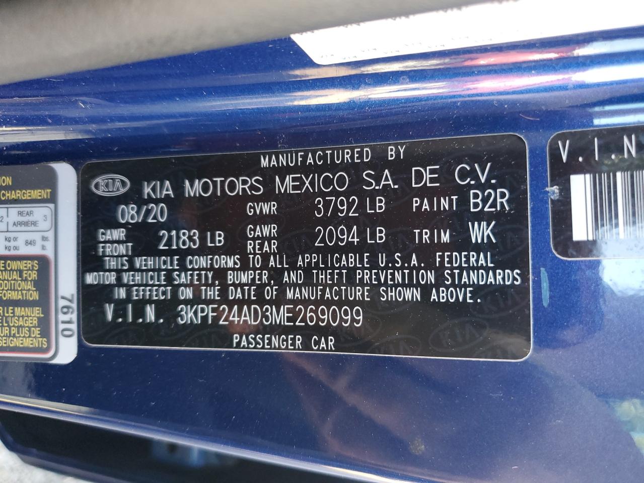 2021 Kia Forte Fe VIN: 3KPF24AD3ME269099 Lot: 81467145