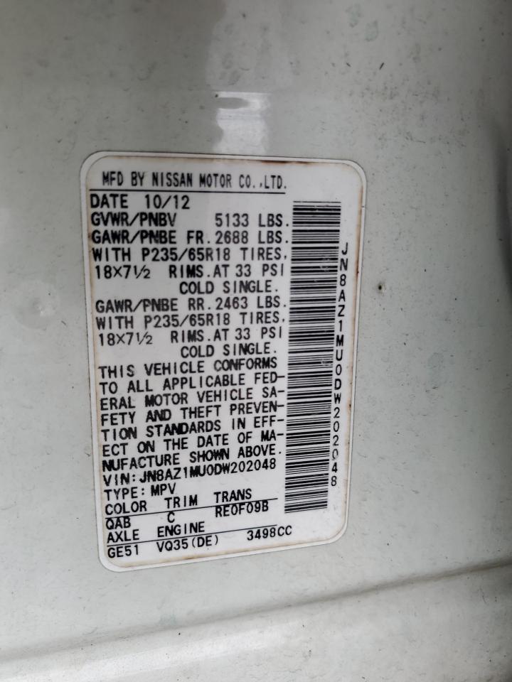 2013 Nissan Murano S VIN: JN8AZ1MU0DW202048 Lot: 70542625