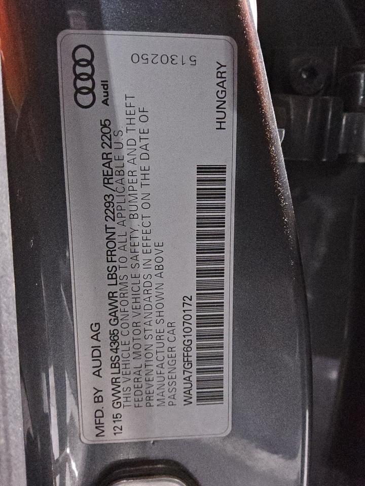 2016 Audi A3 Premium VIN: WAUA7GFF6G1070172 Lot: 70962575