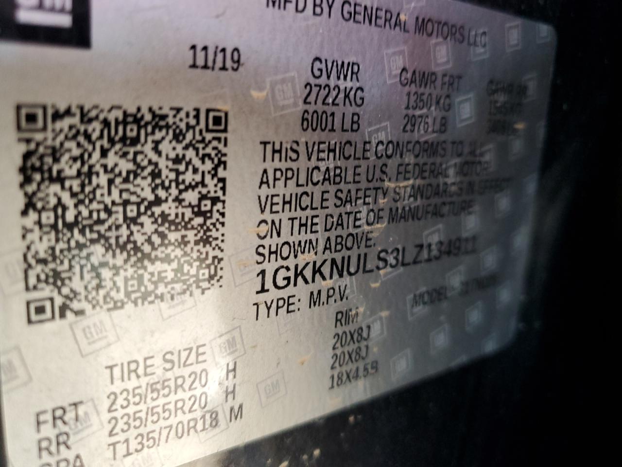 2020 GMC Acadia Slt VIN: 1GKKNULS3LZ134911 Lot: 80383165