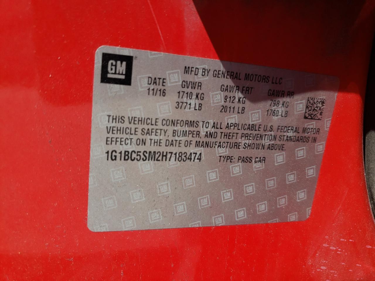 2017 Chevrolet Cruze Ls VIN: 1G1BC5SM2H7183474 Lot: 80622075