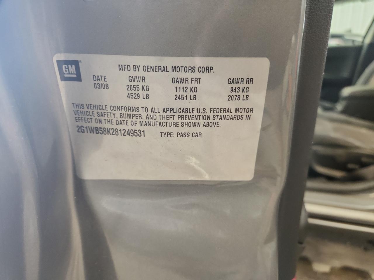 2008 Chevrolet Impala Ls VIN: 2G1WB58K281249531 Lot: 83804865