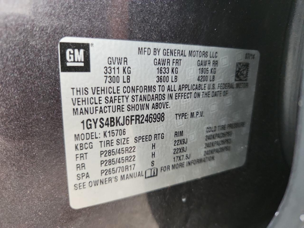 2015 Cadillac Escalade Luxury VIN: 1GYS4BKJ6FR246998 Lot: 80917935